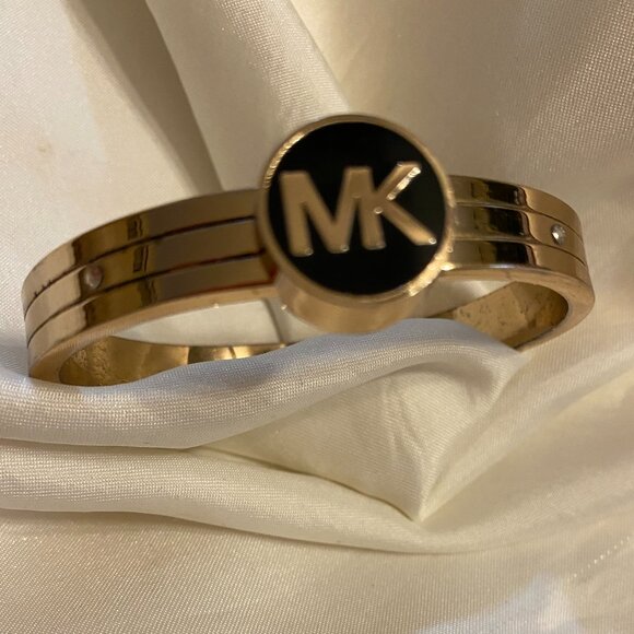 Michael Kors Gold Tone Hinged Logo Bracelet - Picture 1 of 4